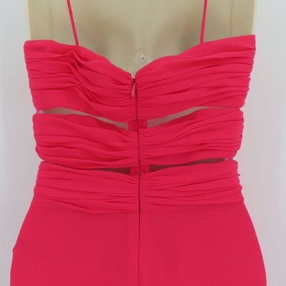 Cache Womens 2 Bright Pink Pleated Rhinestone Cutout Mesh Hi Low Dress Formal - Picture 6 of 11